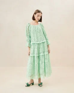 Antoinette Sage Tiered Lace Dress