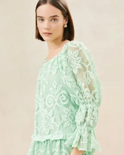 Antoinette Sage Tiered Lace Dress