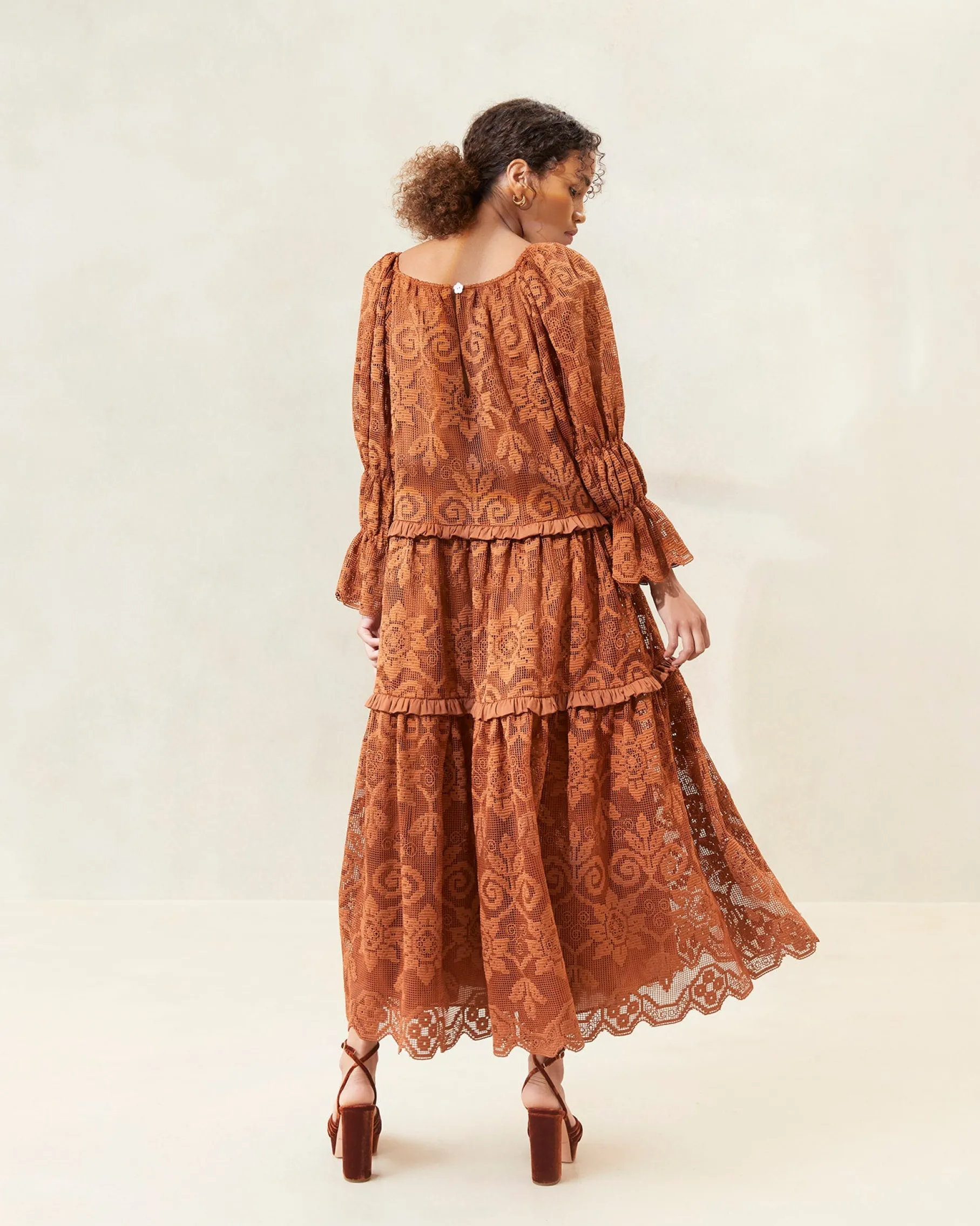 Antoinette Sage Tiered Lace Dress