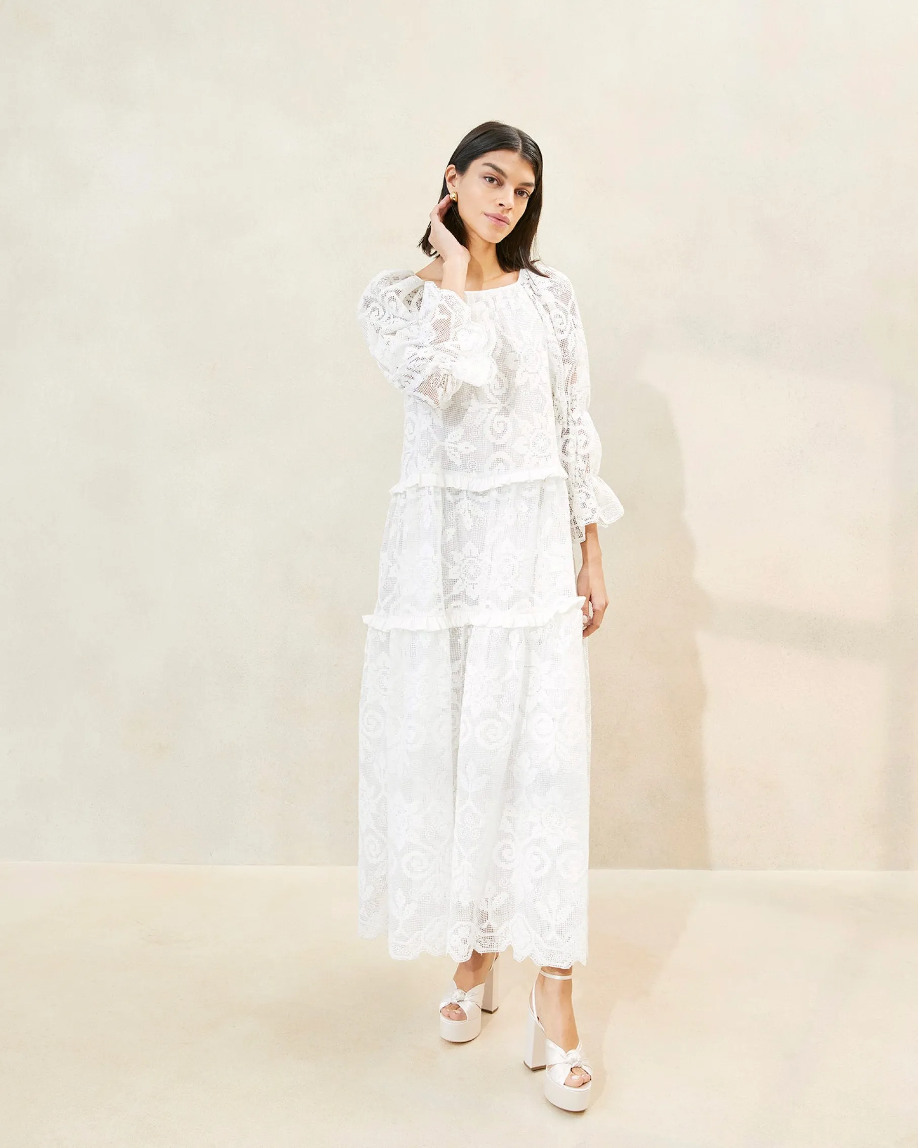 Antoinette Sage Tiered Lace Dress