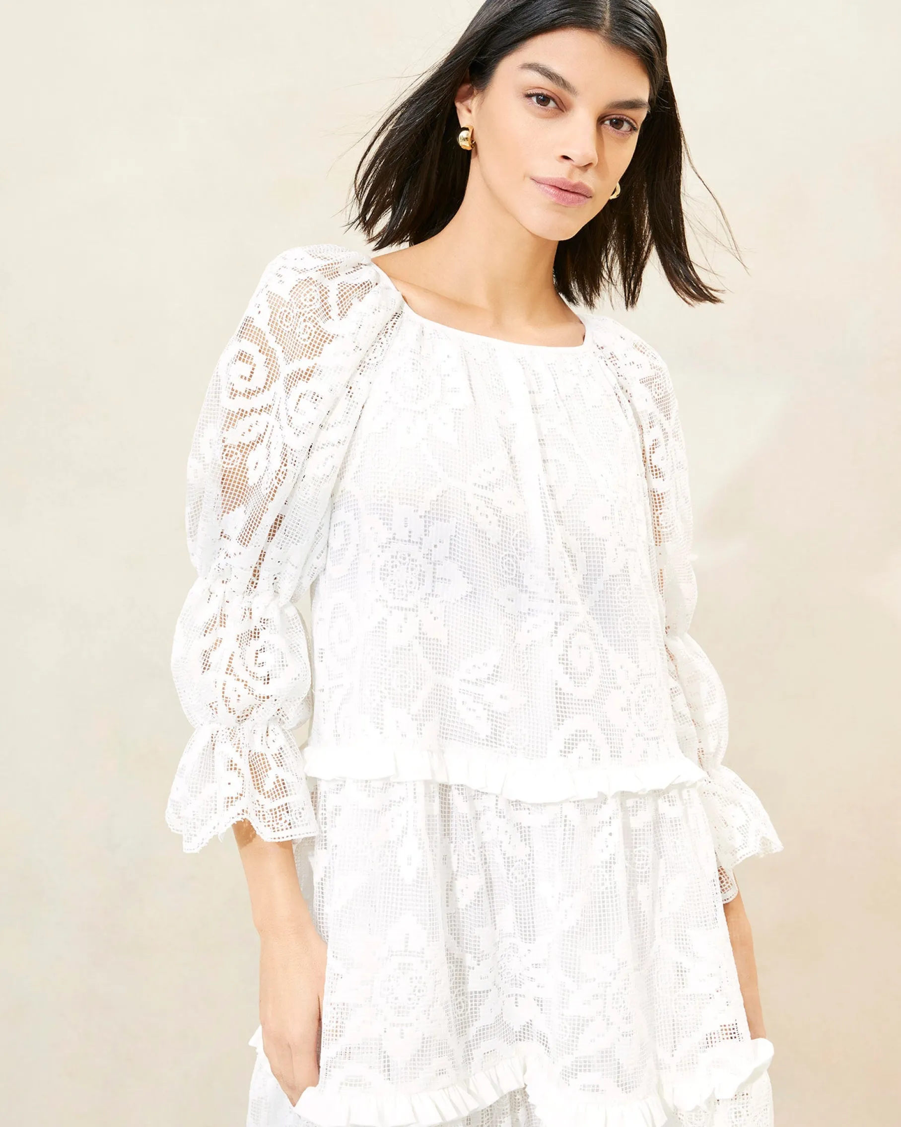 Antoinette Sage Tiered Lace Dress