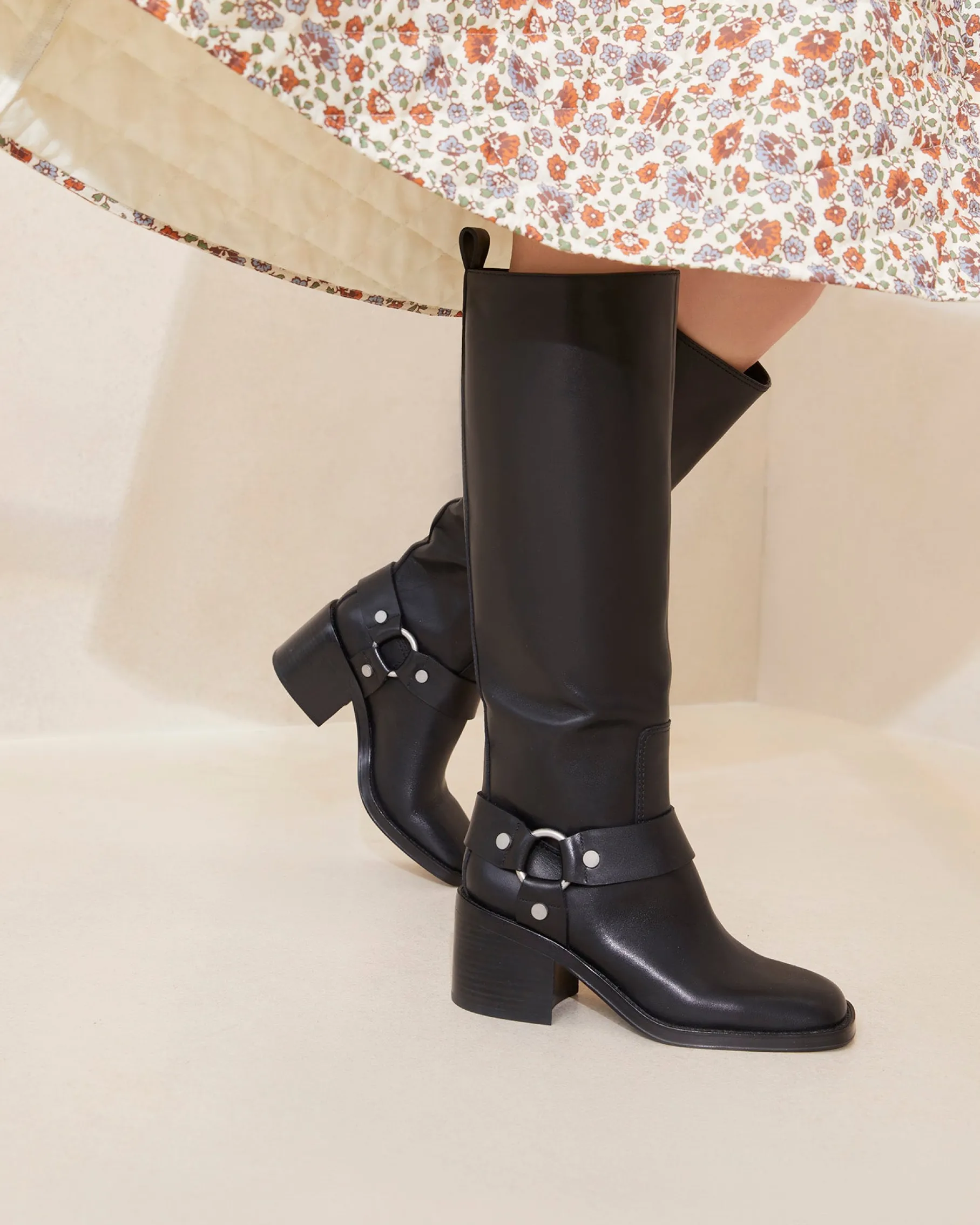 Audrey Black Tall Engineer Boot