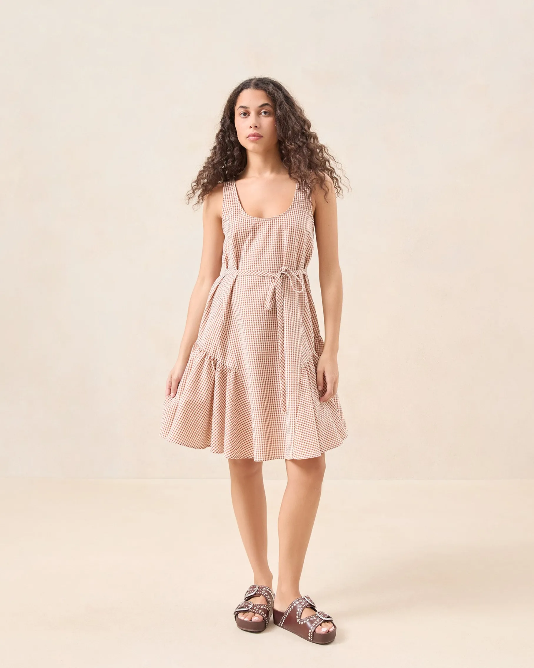 Avi Brown Gingham Swing Dress