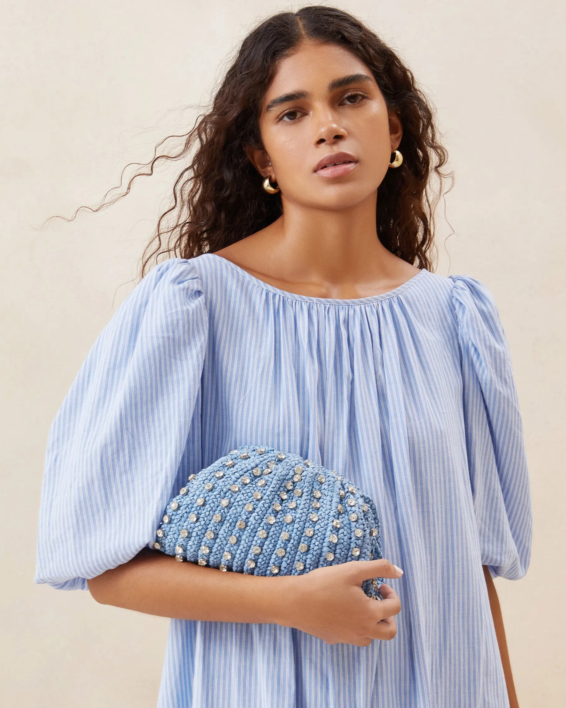Bailey Natural Pleated Dome Clutch