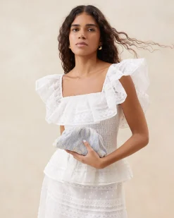 Bailey White Pleated Dome Clutch