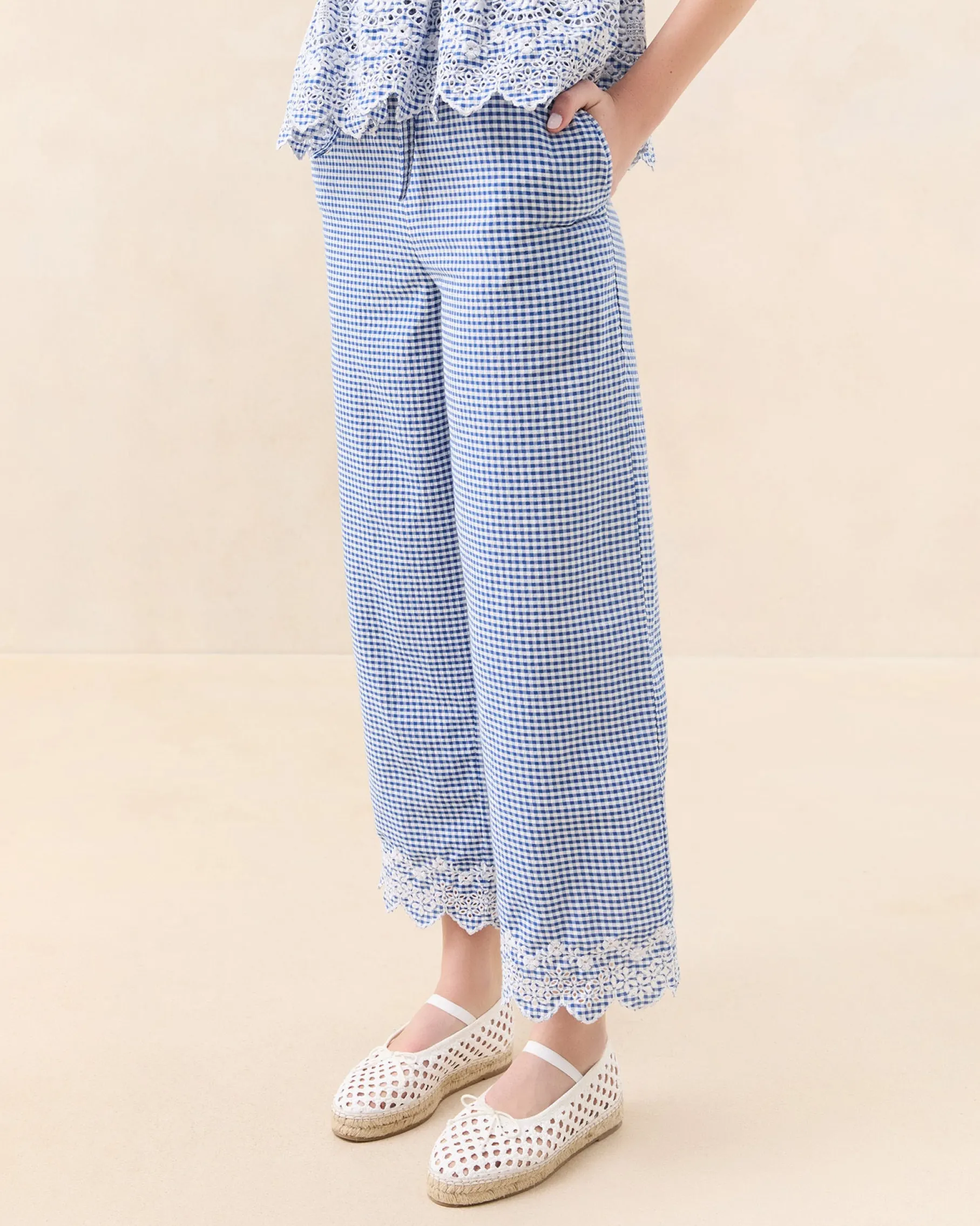 Blake Blue Gingham Embroidered Pant
