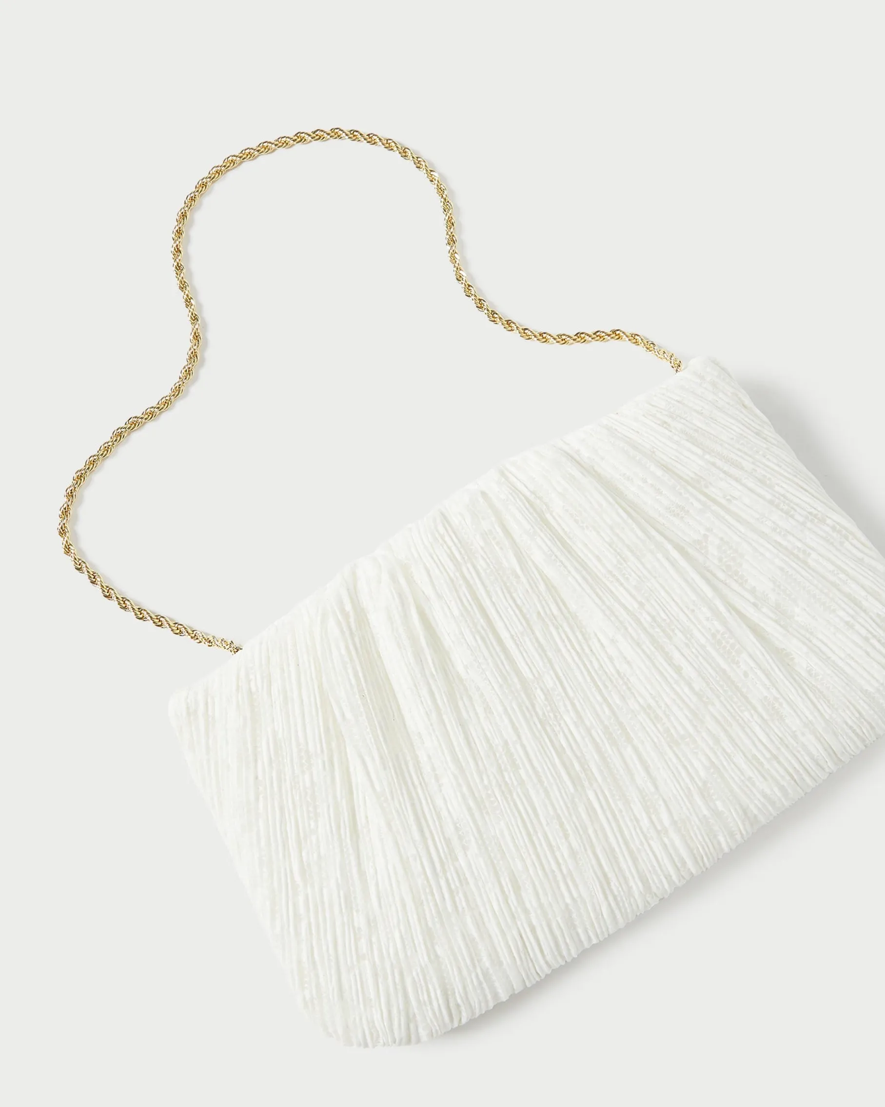 Brit White Flat Pleated Clutch