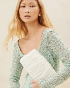 Brit White Flat Pleated Clutch