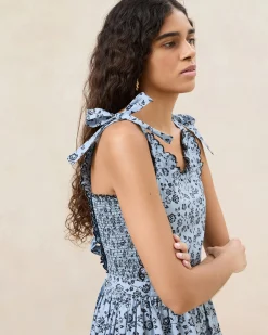 Bruna Blue/Black Floral Apron Dress