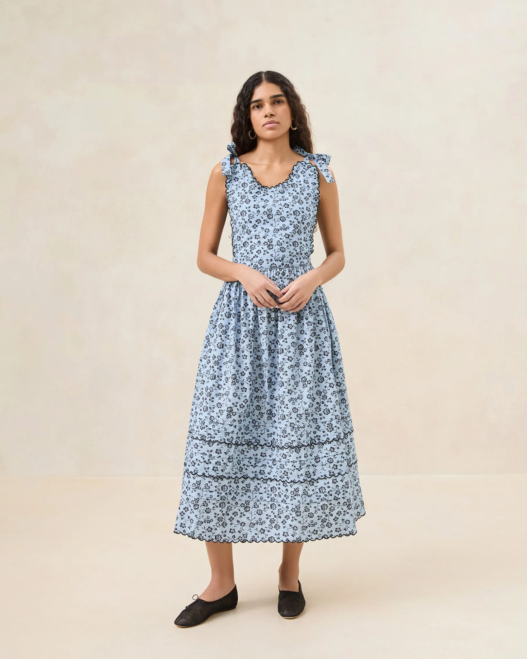 Bruna Blue/Black Floral Apron Dress
