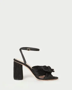 Camellia Black Pleated Bow Heel
