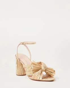 Camellia Gold Pleated Bow Heel