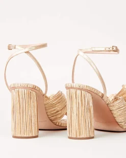 Camellia Gold Pleated Bow Heel