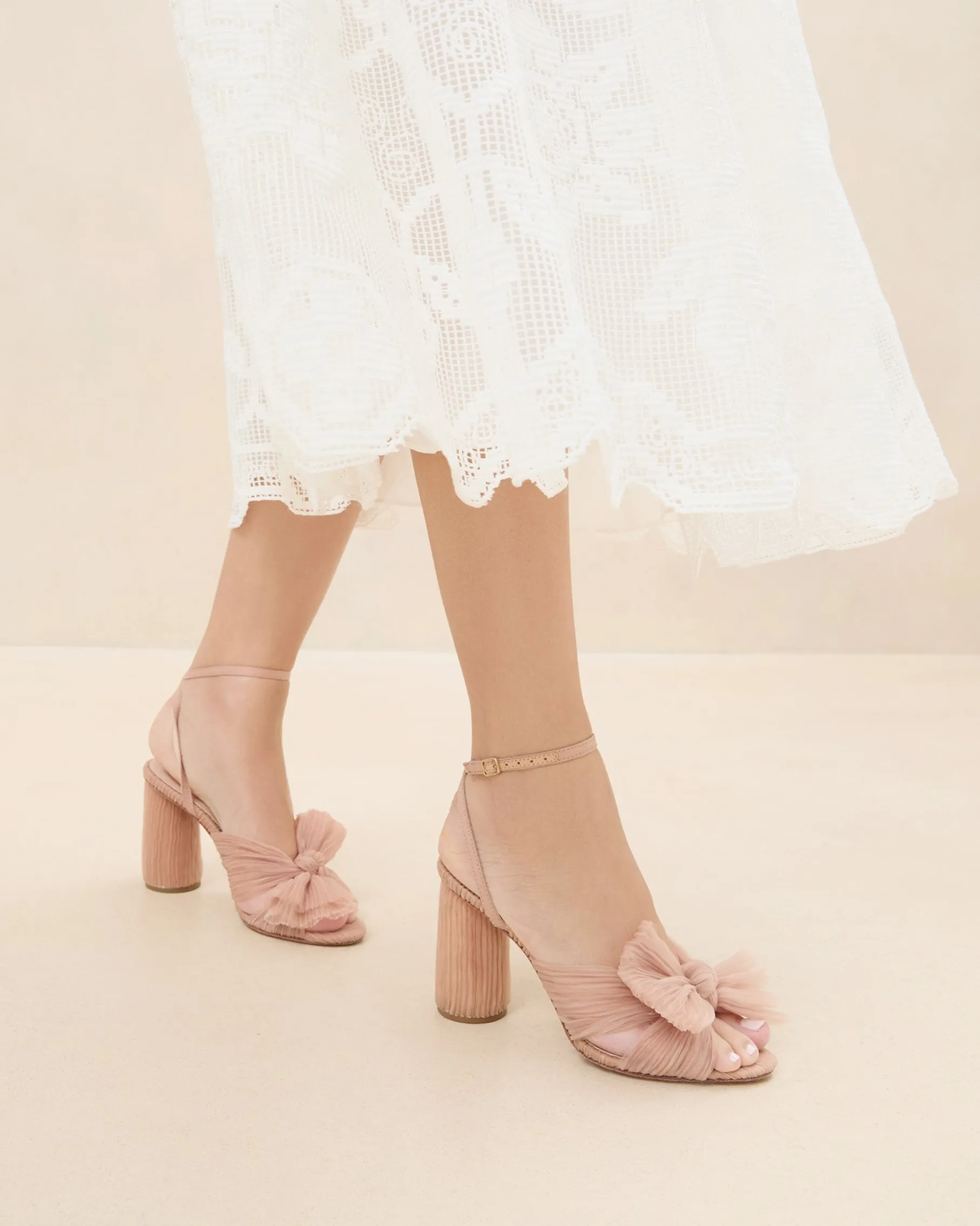 Camellia Platinum Pleated Bow Heel