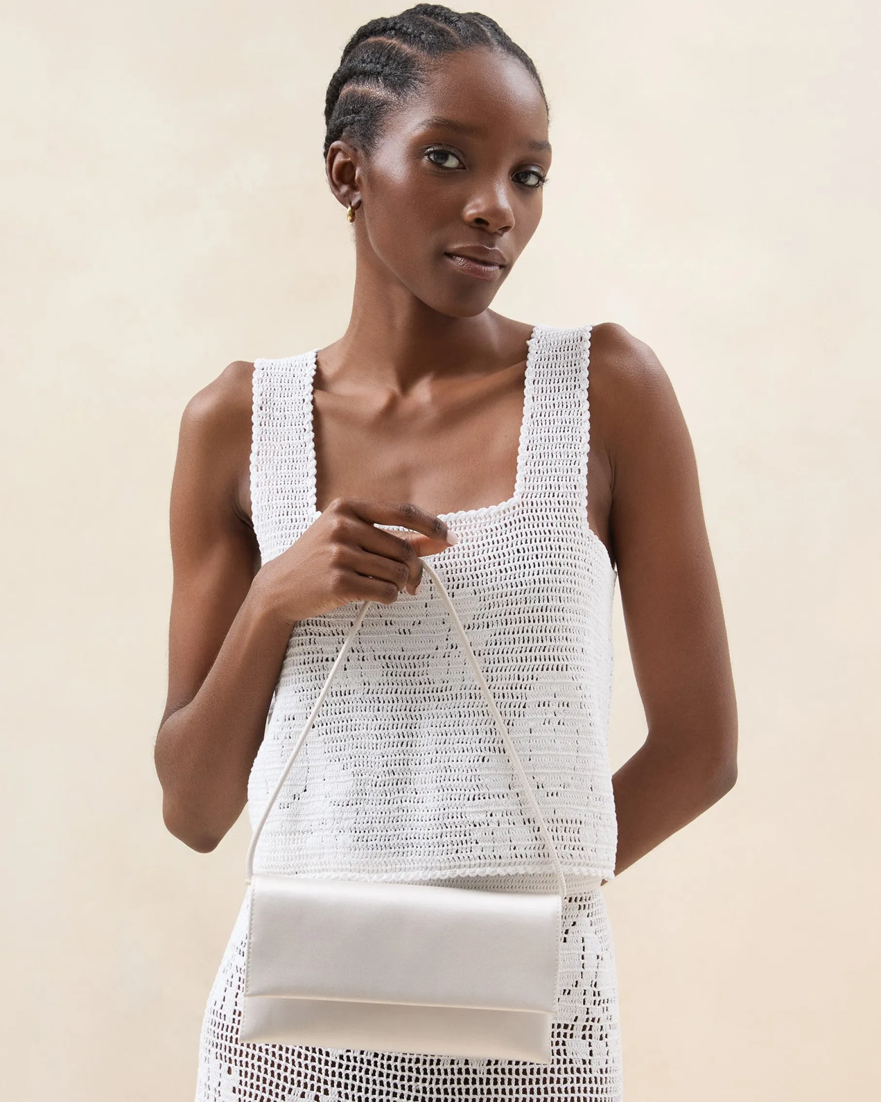 Charlee Cream Satin Shoulder Bag