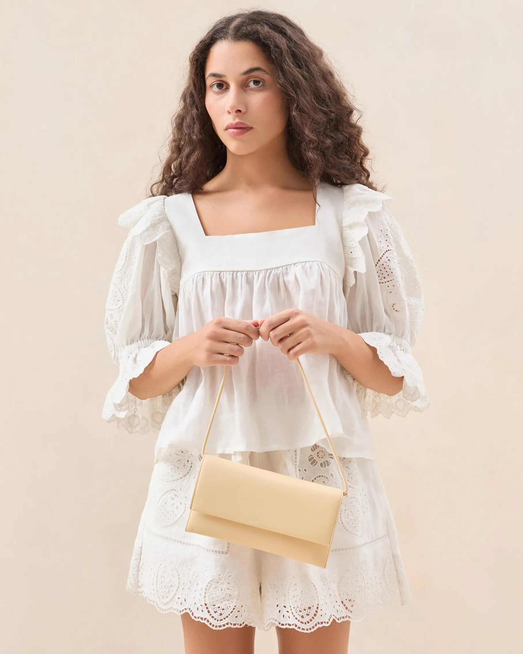 Charlee Cream Satin Shoulder Bag