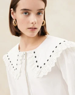 Daisy Cream Broderie Collared Blouse