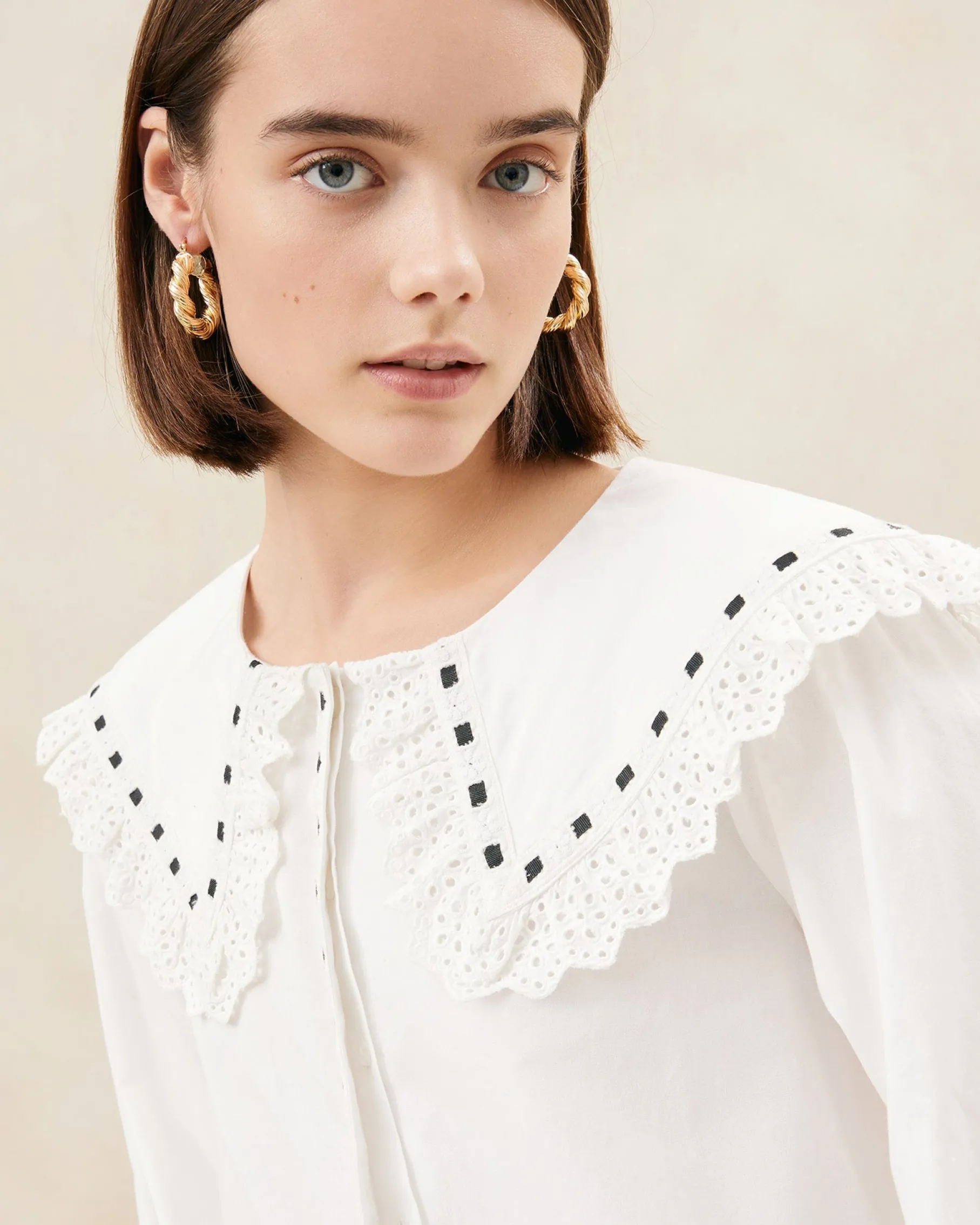 Daisy Cream Broderie Collared Blouse