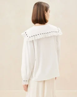 Daisy Cream Broderie Collared Blouse