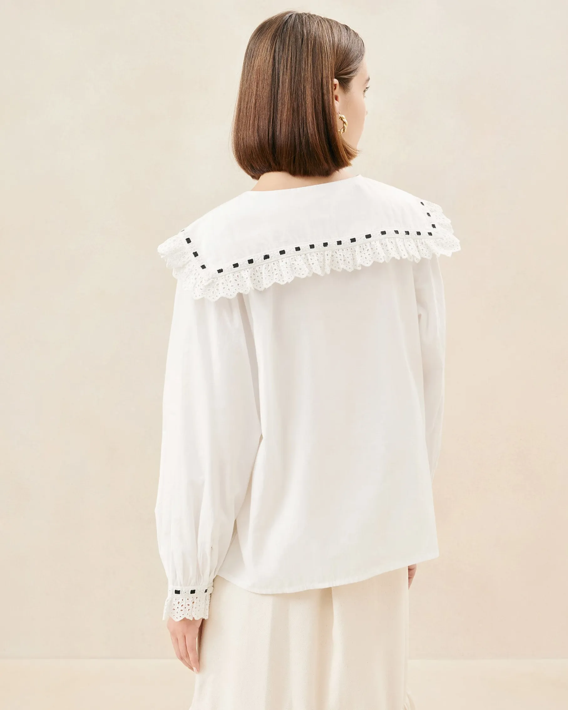Daisy Cream Broderie Collared Blouse