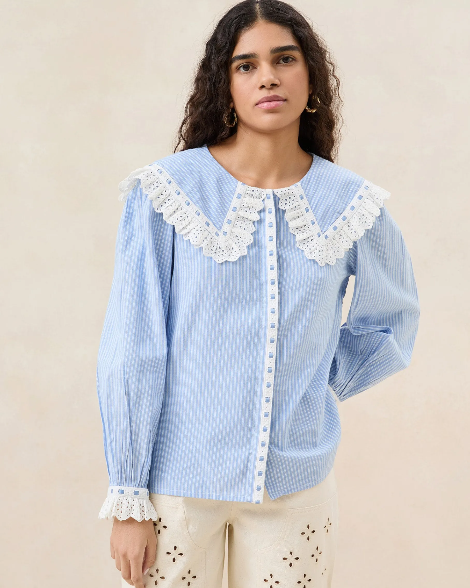 Daisy Cream Broderie Collared Blouse