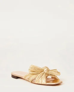 Daphne Gold Pleated Bow Slide
