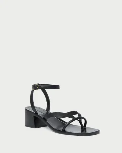 Eloise Black Leather Heeled Sandal