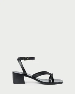 Eloise Black Leather Heeled Sandal
