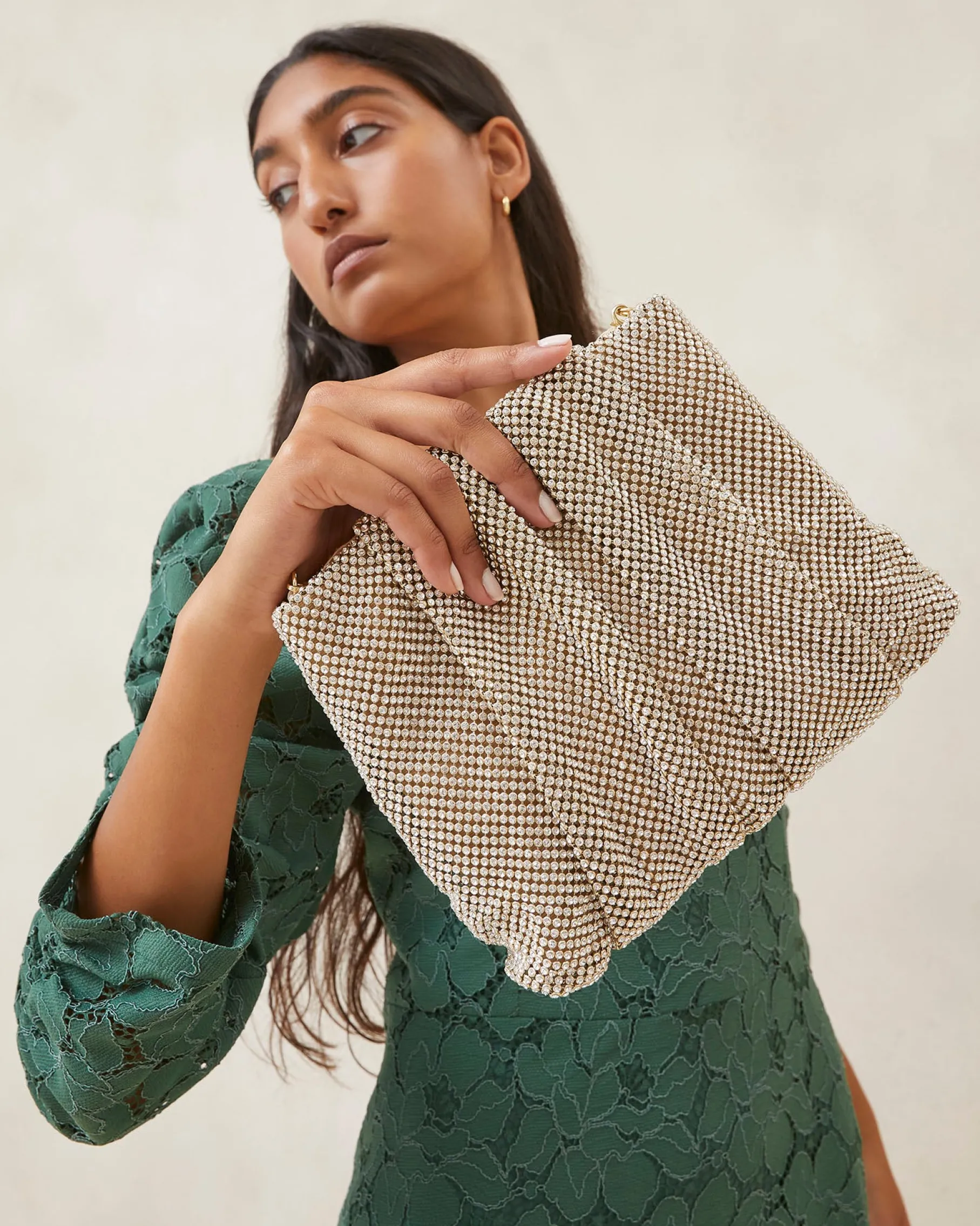 Ember Gold Diamanté Gathered Clutch