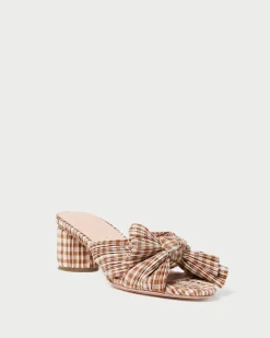 Emilia Brown Gingham Bow Heel