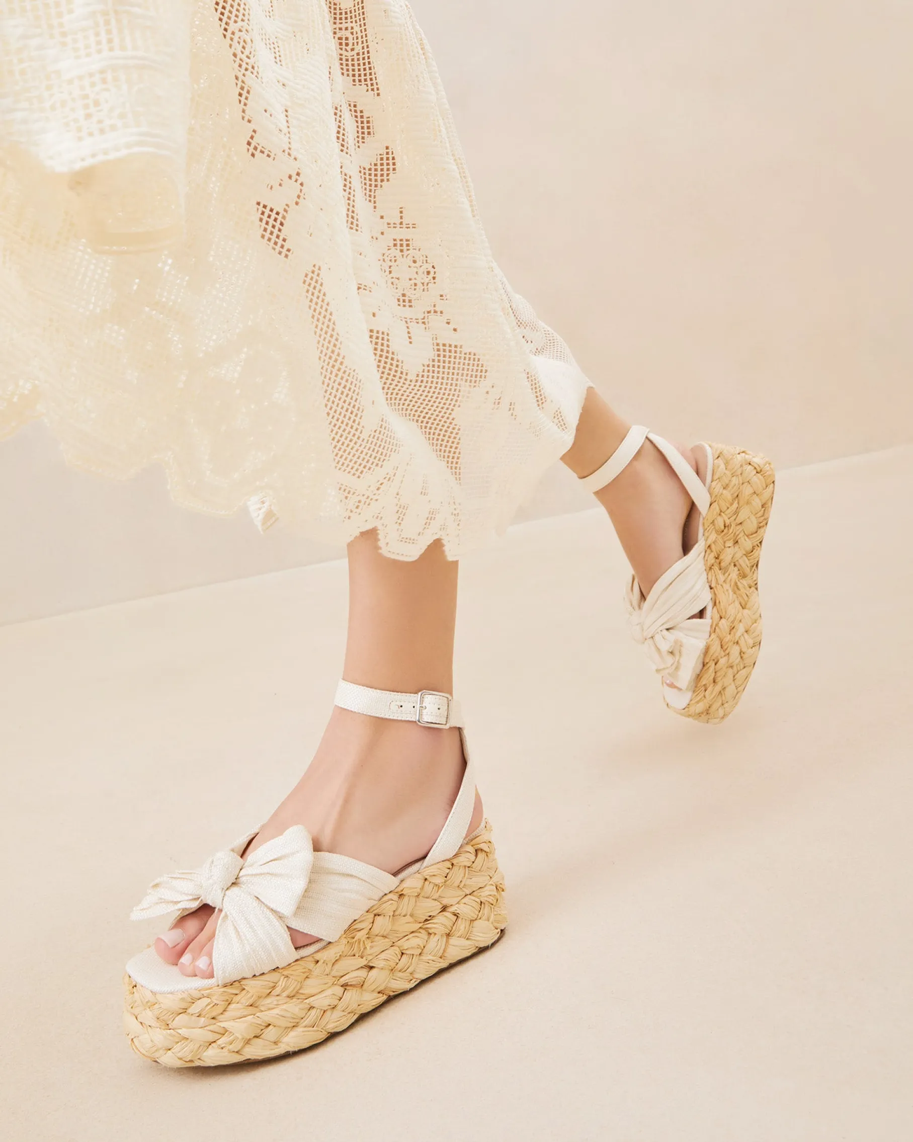 Gaby Natural Pleated Bow Espadrille