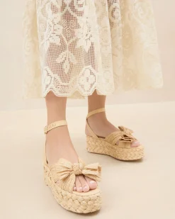 Gaby White Pleated Bow Espadrille
