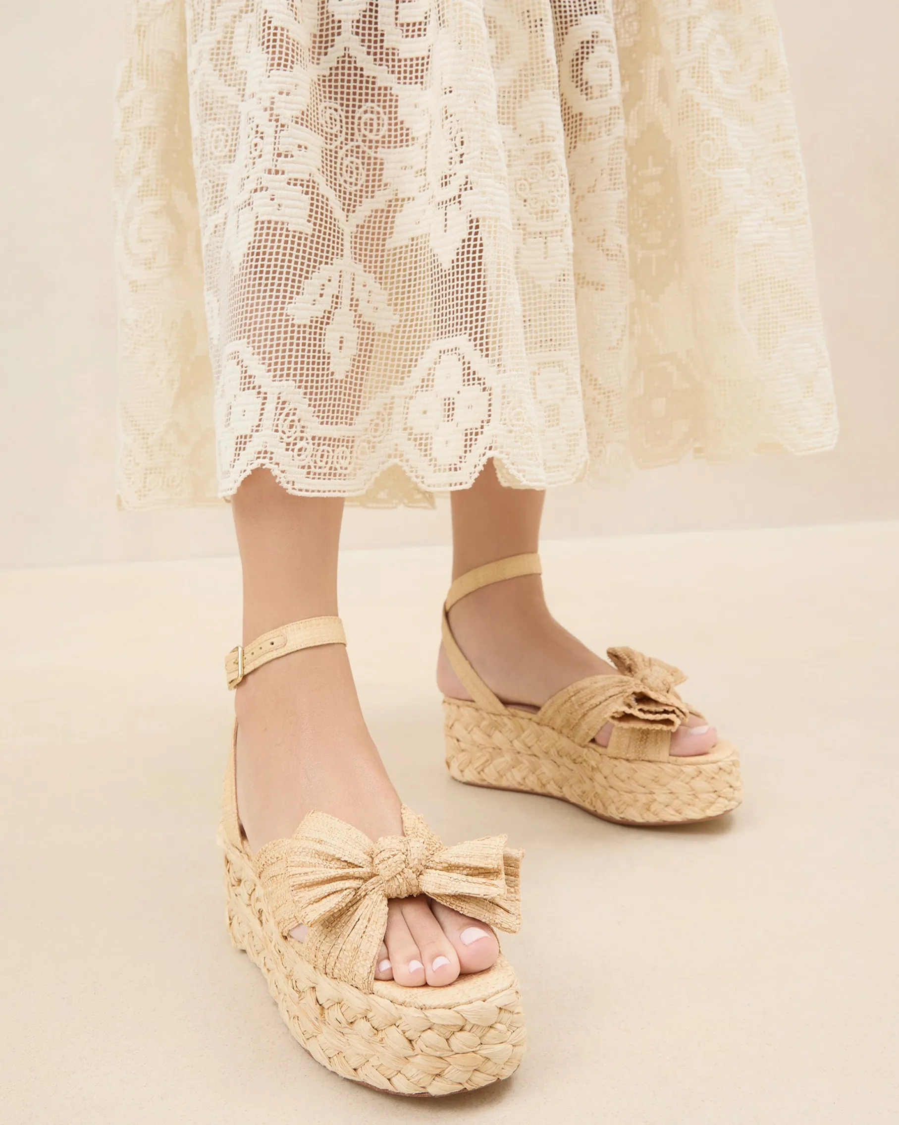 Gaby White Pleated Bow Espadrille
