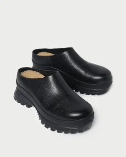 Gemma Black Leather Lug Mule