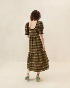 Gillian Blue Floral Puff-Sleeve Dress