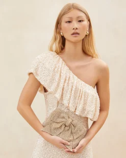 Jolene Gold Diamanté Bow Clutch