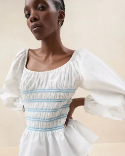 Julietta White Gathered Cotton Top