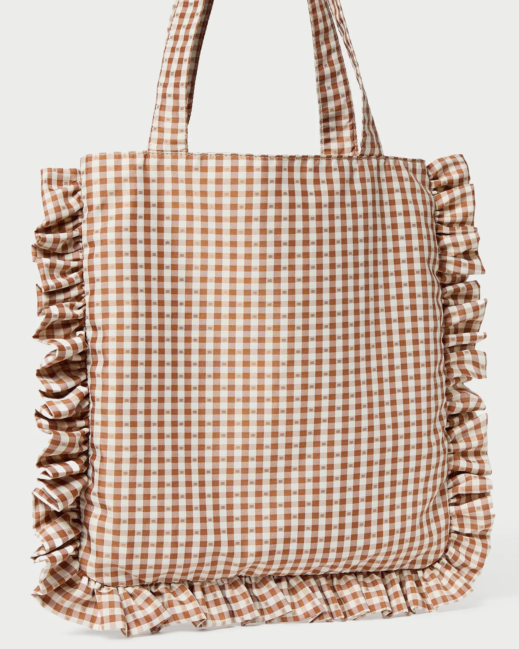 Justine Brown Gingham Ruffle Tote