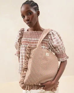 Justine Brown Gingham Ruffle Tote