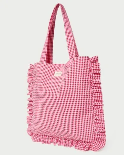 Justine Red Gingham Ruffle Tote