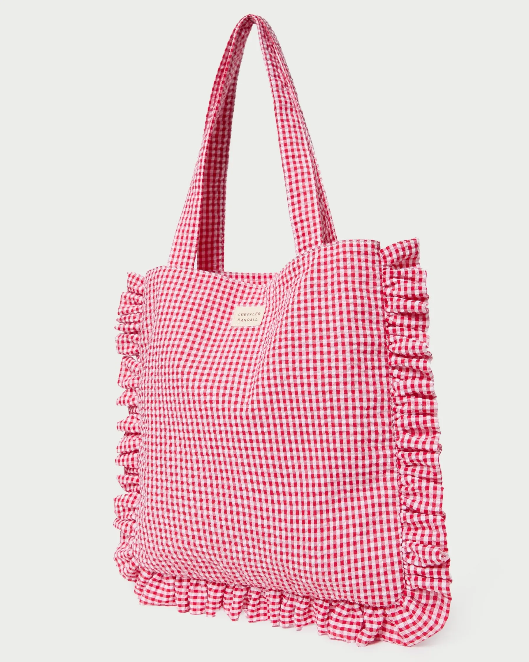 Justine Red Gingham Ruffle Tote
