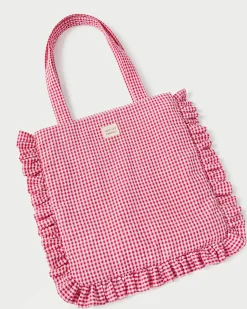 Justine Red Gingham Ruffle Tote