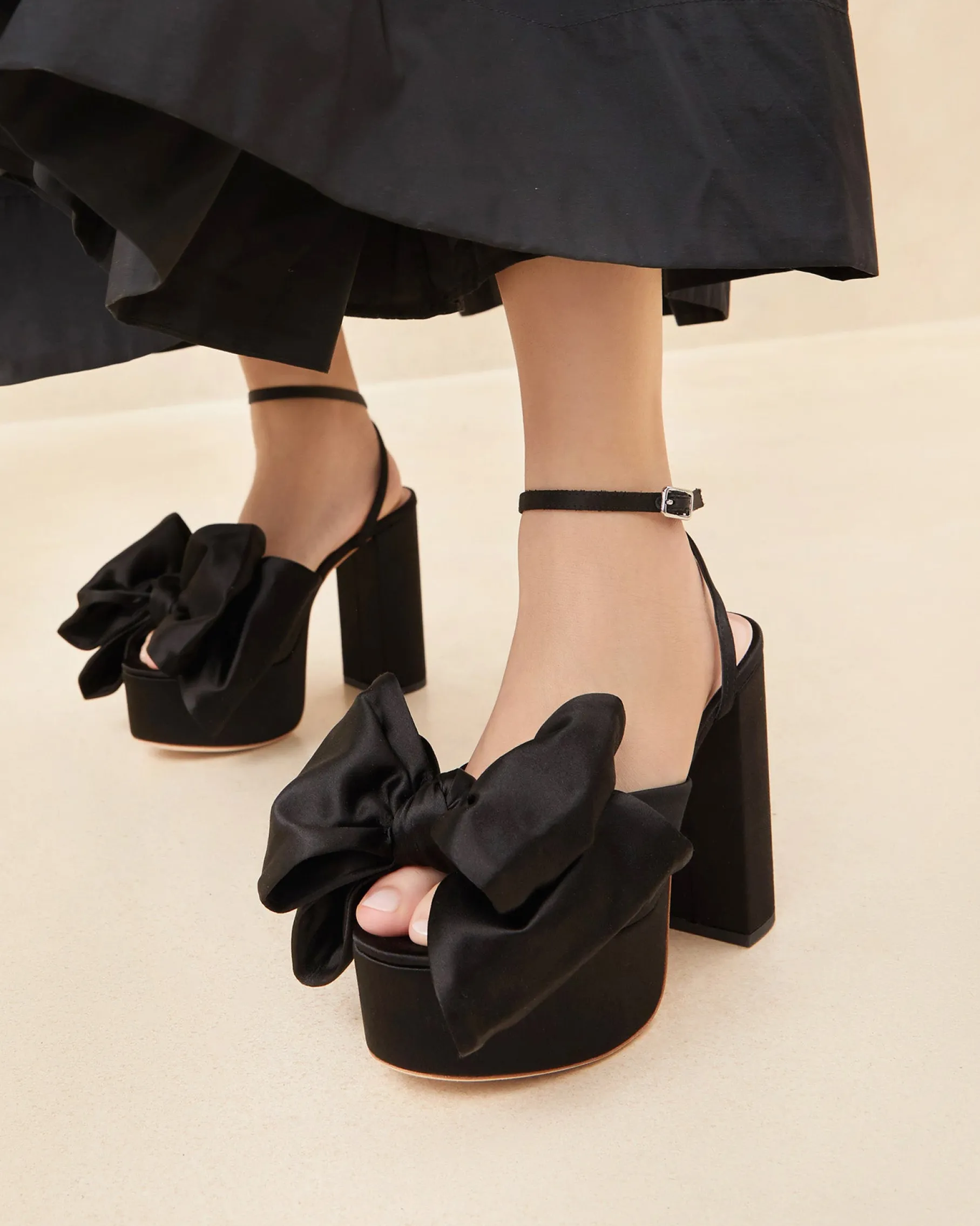 Kiki Black Satin Platform Sandal