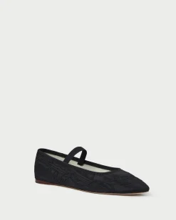 Leonie Black Embroidered Bow Flat