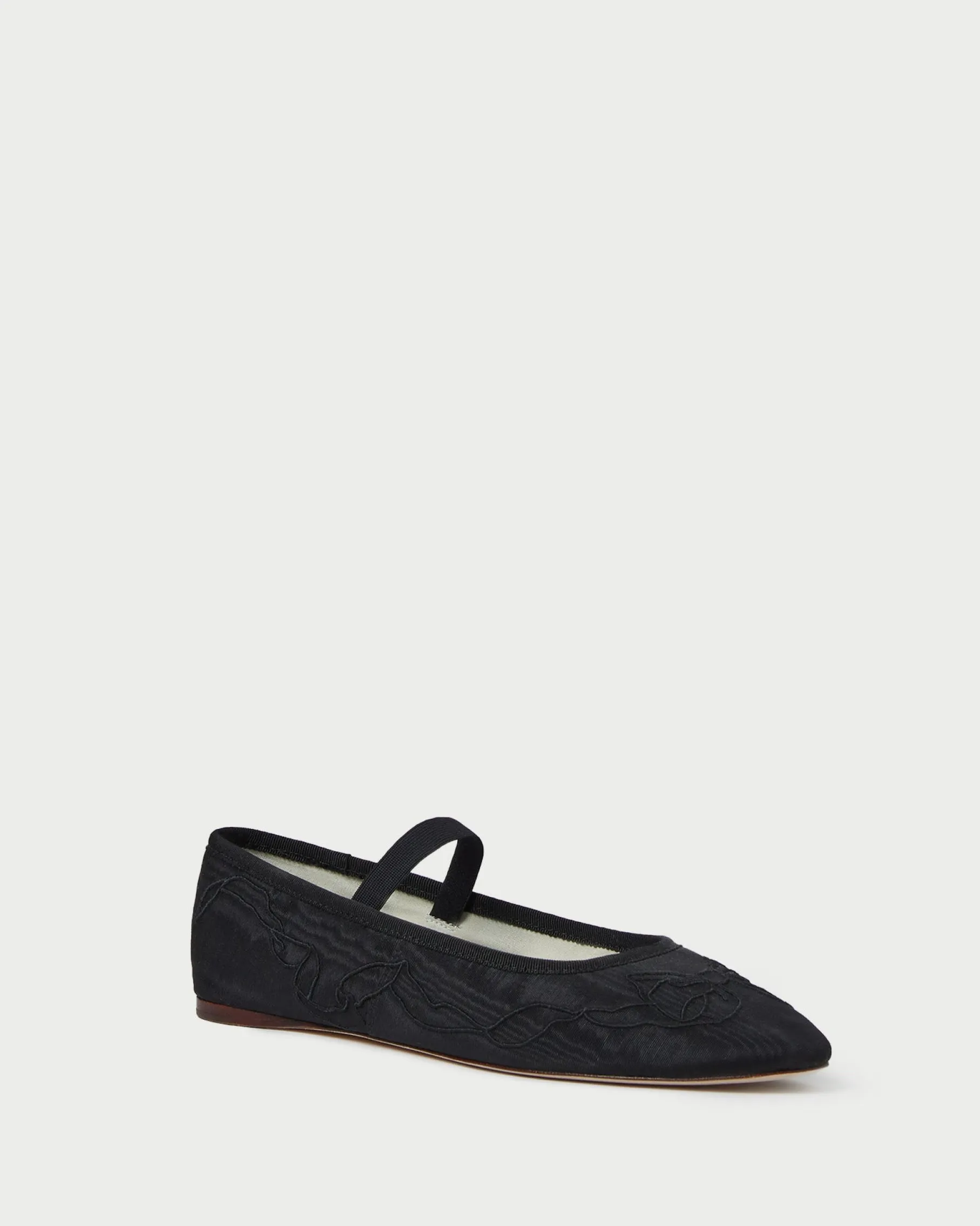 Leonie Black Embroidered Bow Flat