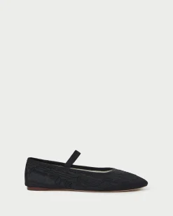 Leonie Black Embroidered Bow Flat