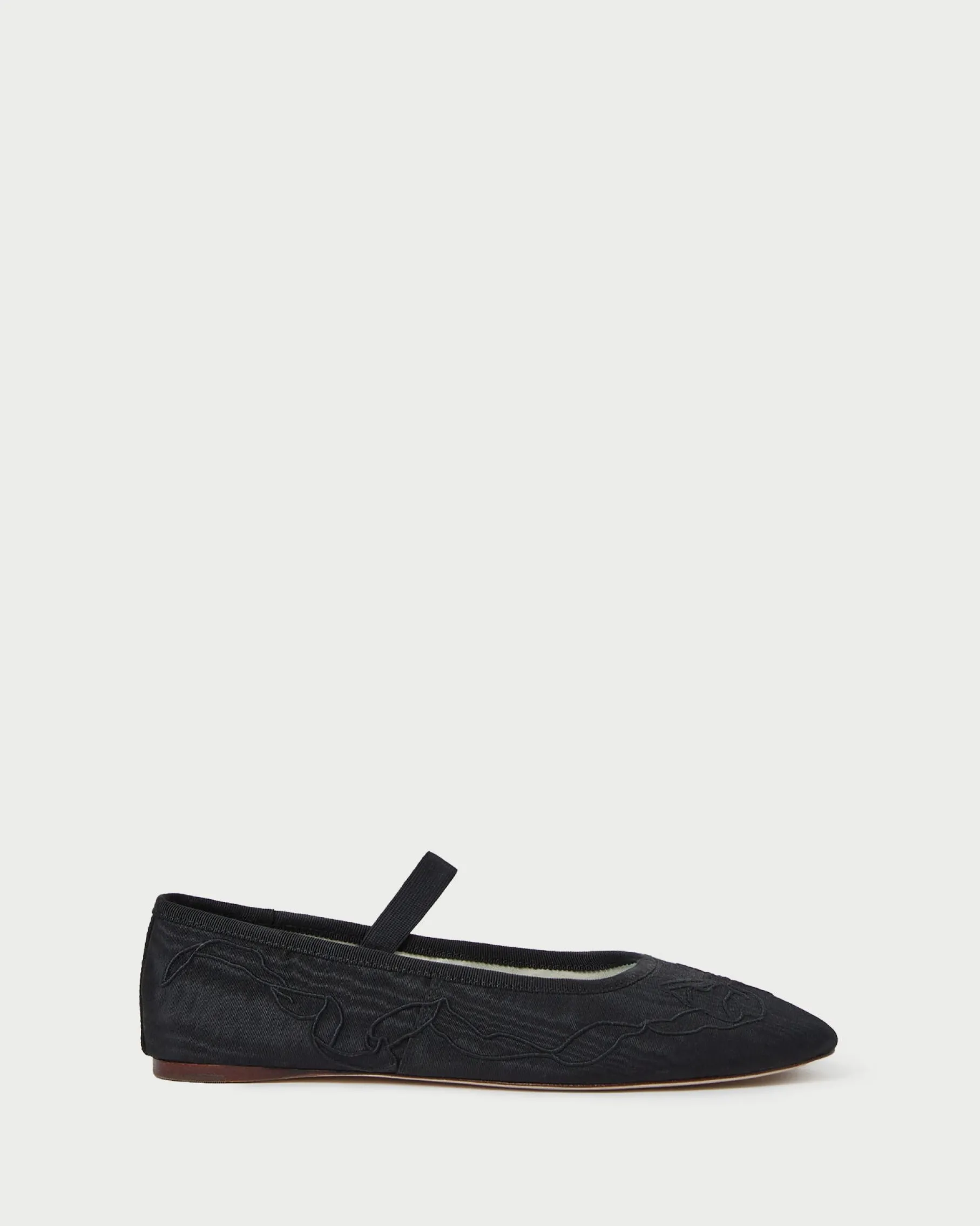 Leonie Black Embroidered Bow Flat