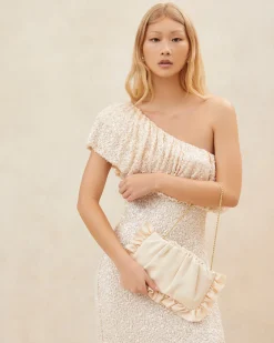 Mavis Natural Raffia Ruffle Clutch