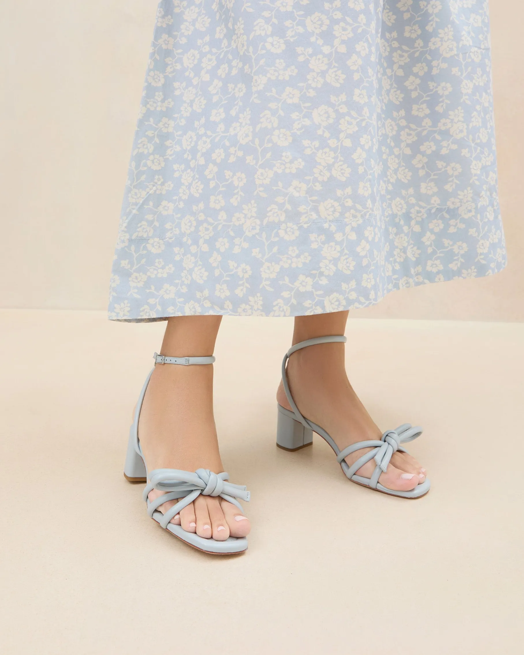 Mikel White Bow Mid-Heel Sandal