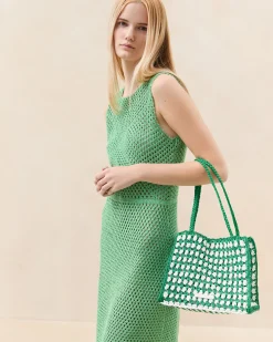 Missy Green/Cream Crochet Tote